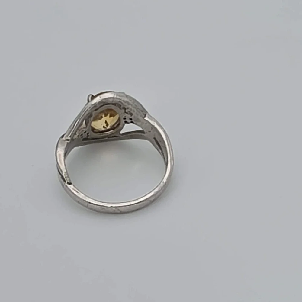 Vintage Citrine Ring Diamond Accents 925 Sterling Silver Size 5‎ FREE $HIPPING!!